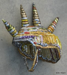 Fibre sculpture: 'Battle Helmet For An Eco Warrior' by Meredith Peach